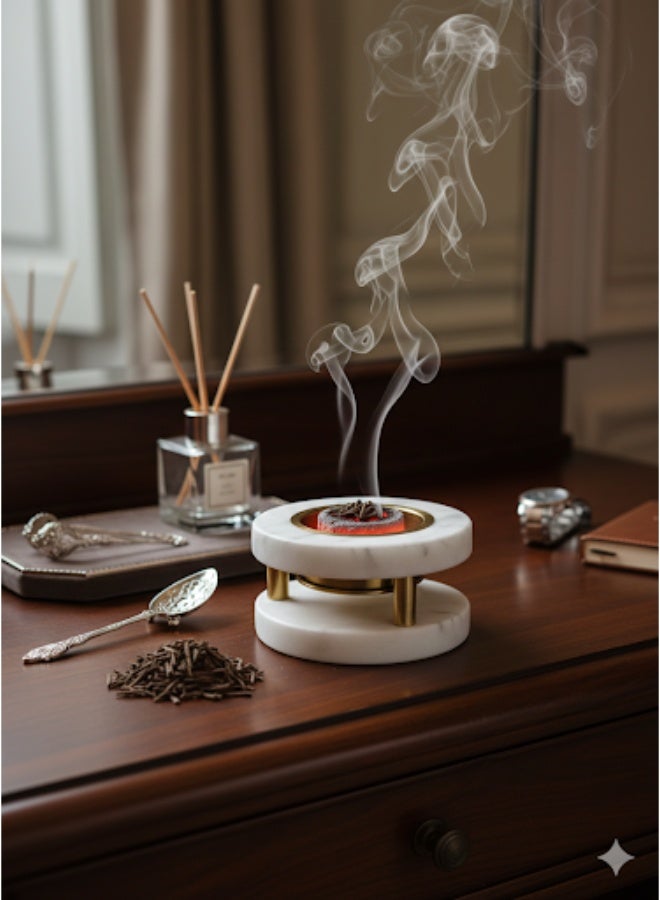 فيندكس مبخرة رخامية مع حامل نحاسي - حامل بخور فحم وعود - ديكور منزلي بسيط بلمسة زن - مبخرة من الحجر الأبيض - Image 2